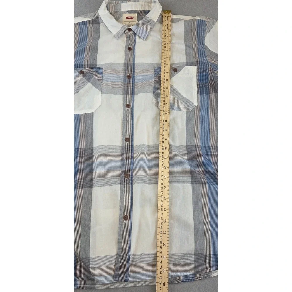 Levis Men's Blue White Plaid Long Sleeve Button Down Shirt XL Casual Lightweight